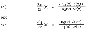 (d)         F([[partialdiff]]C0,[[partialdiff]]x) (x)   = F(- u1(x) d(x,t) ,a2(x) w(x));                    (e)           F([[partialdiff]]C1,[[partialdiff]]x) (x)   =    F( u0(x) d(x,t) ,a2(x) w(x)).